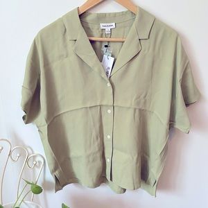 Frank & Oak Olive Green Button-up Top